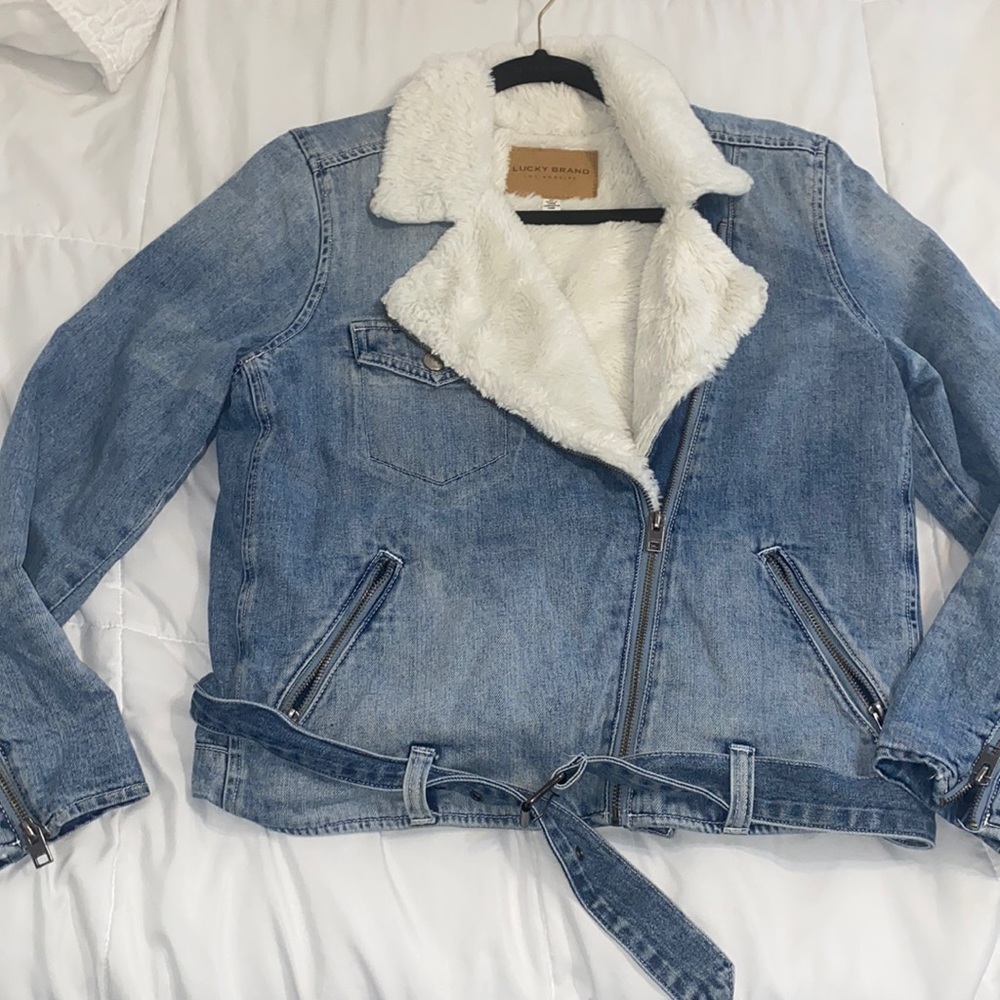 Lucky Brand Blue Denim Jacket with White Sherpa Lining
